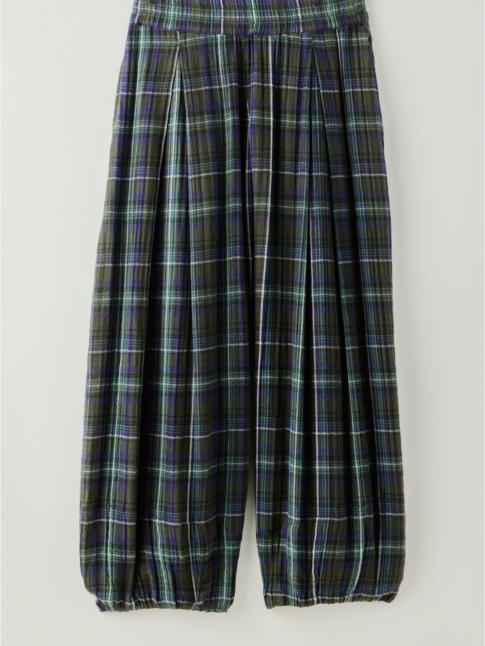 Free People Wide-Leg Plaid Pants in Black, Green & Purple